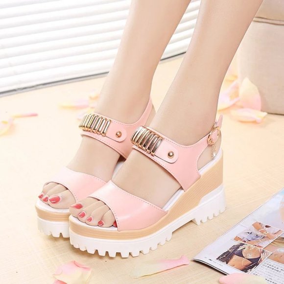 Light Pink heels heeled sandals platform - Picture 4 of 7